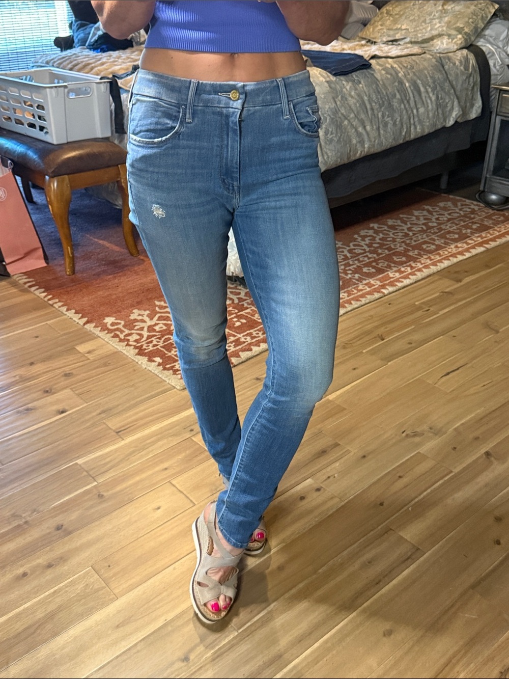 MOTHER Slim Skinny Jeans in Light Blue Wash